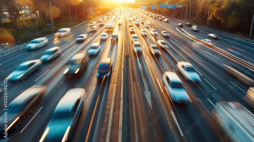 heavy traffic moving at speed on mountain road heavy traffic moving at speed on mountain road