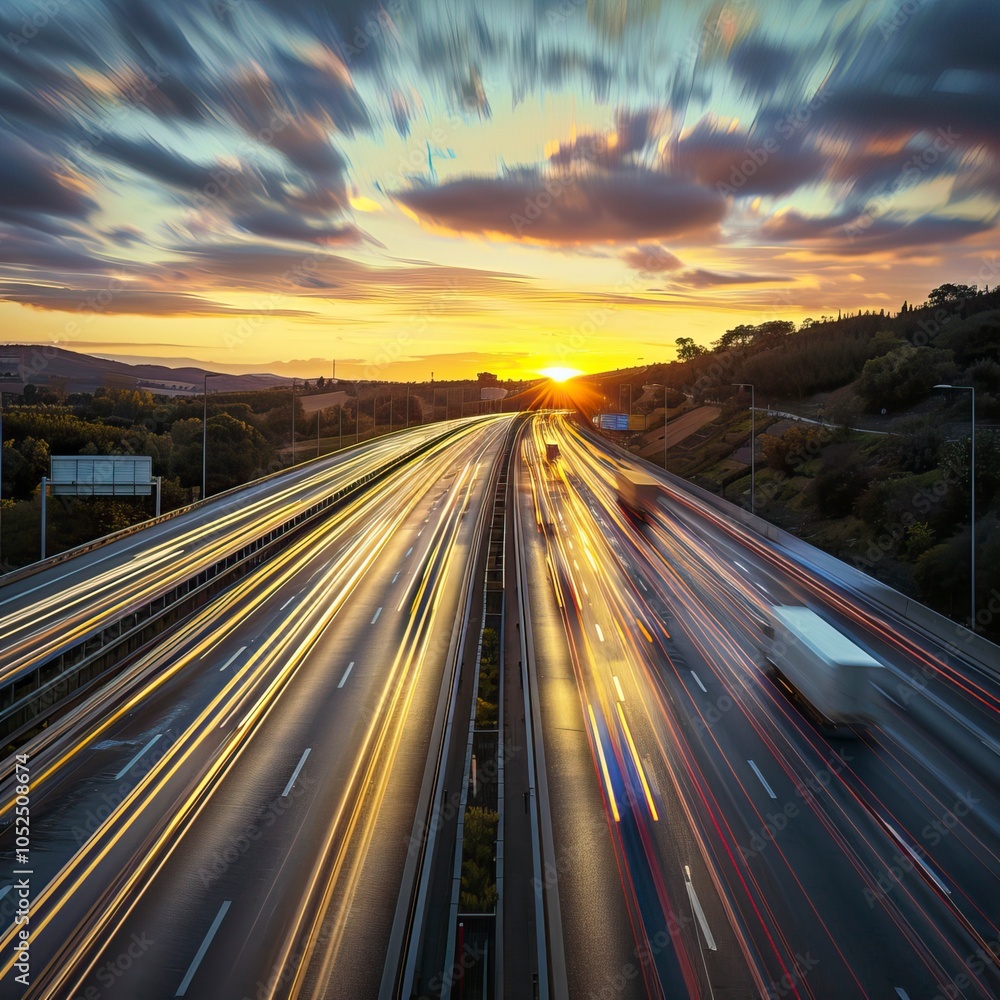 Obraz premium heavy traffic moving at speed on mountain road 