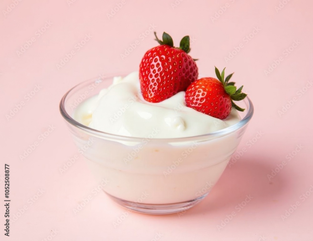 strawberry close-up in a glass saucer yogurt sour cream strawberry close-up in a glass saucer yogurt sour cream