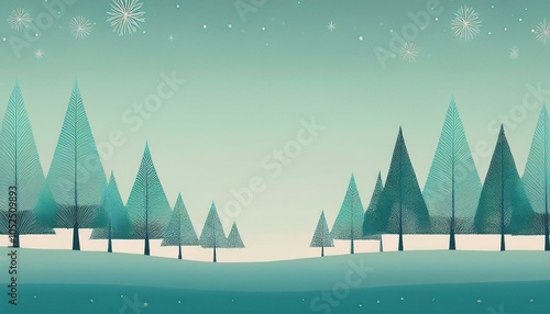 Serene Winter Landscape with Stylized Pine Trees
