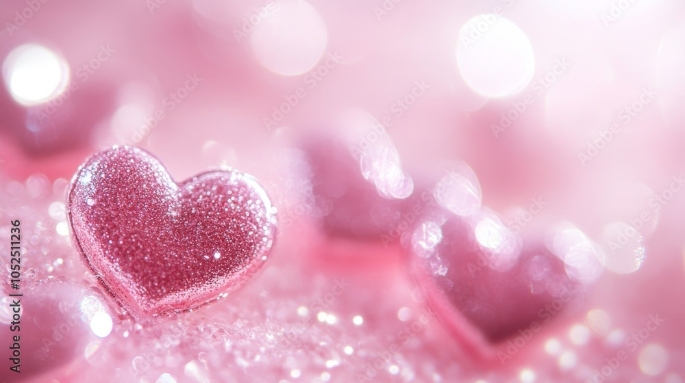 Obraz premium Captivating sparkling hearts a dreamy scene of love and joy in soft pink bliss