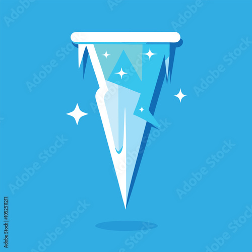 A simple illustration of an icicle on a blue background.