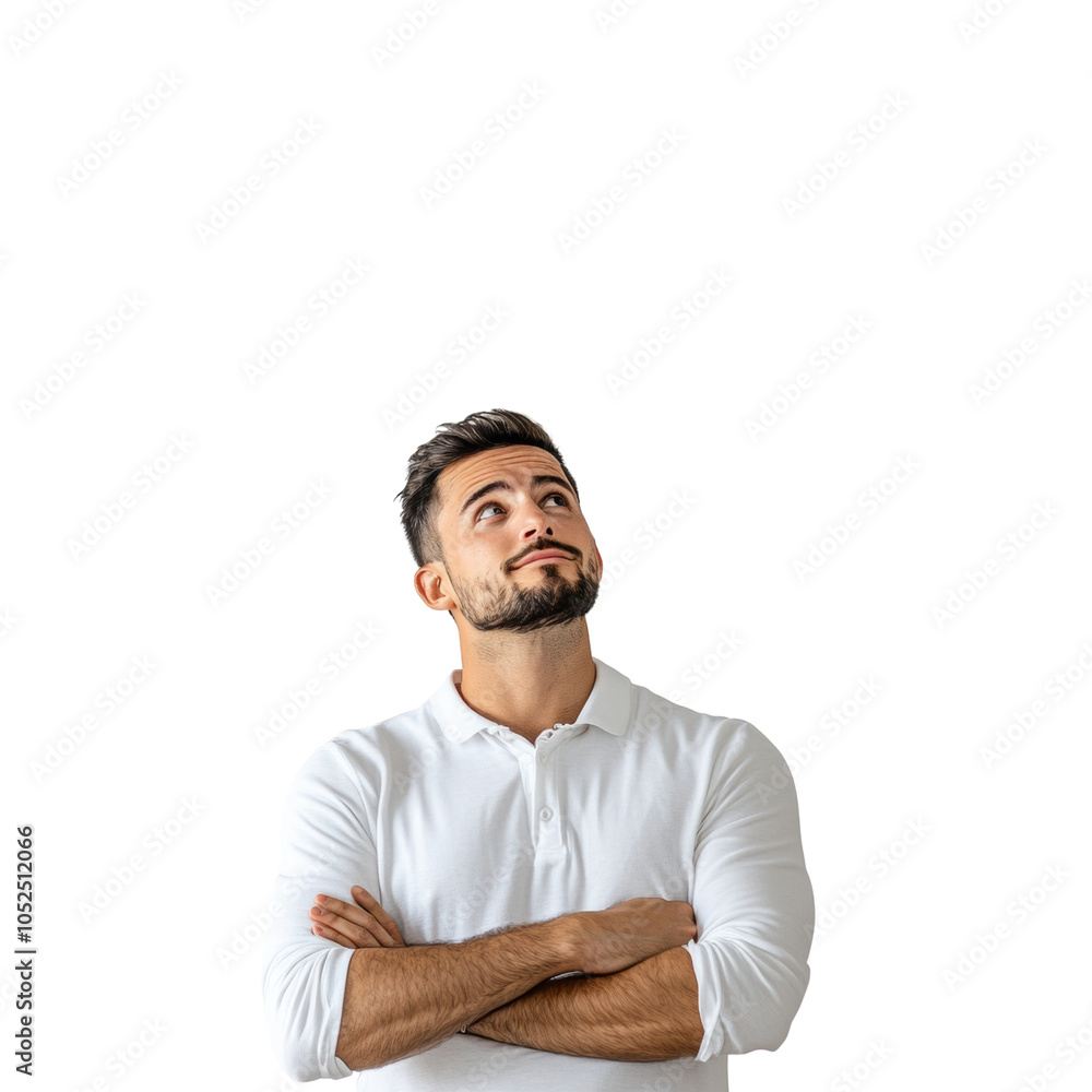 Man Contemplating Floating Question Mark Man Contemplating Floating Question Mark