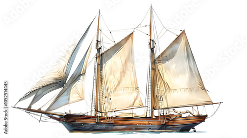 ship watercraft sailboat painting with white shades, detailed, png