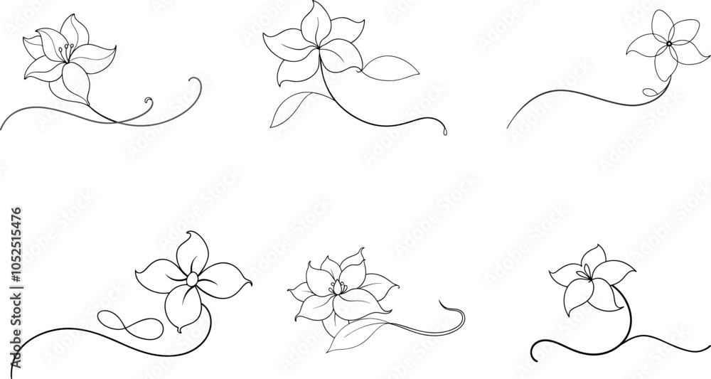 Fototapeta premium Set of Stunning Line Art of Jasmine Capturing Nature's Beauty in Simplicity