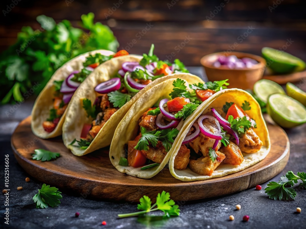 Vibrant Mexican Tacos with Fresh Garnish and Spicy Sauce for Culinary Enthusiasts and Food Lovers Vibrant Mexican Tacos with Fresh Garnish and Spicy Sauce for Culinary Enthusiasts and Food Lovers