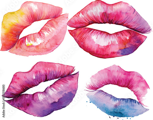 Pink lips isolated on white, lips pomade imprint. Kiss day. Vector illustration on white background. Lipstick kiss print isolated vector set. red vector lips set. Different shapes of female sexy pink