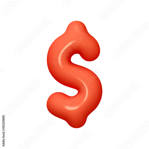 Symbols Dollar. Sign red color. Realistic 3d design in cartoon balloon style. Isolated on white background. vector illustration
