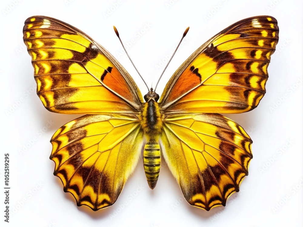 Fototapeta premium Vibrant Yellow Butterfly in Fashion Photography Style on White Background for Nature and Wildlife Themes