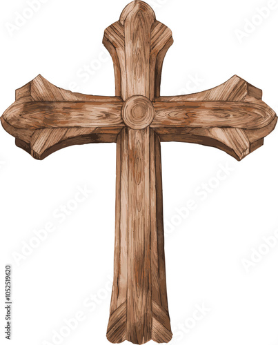 Watercolor Easter Cross. Hand drawn Baptism Crosses DIY Invitation. Wooden Easter clip art isolated. Holy Spirit, Religious, hand drawn. Wooden cross illustration vector design