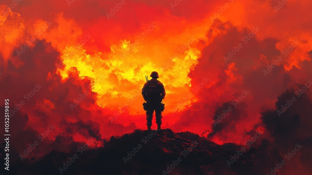 Lone Soldier at Sunset on a Hilltop Lone Soldier at Sunset on a Hilltop
