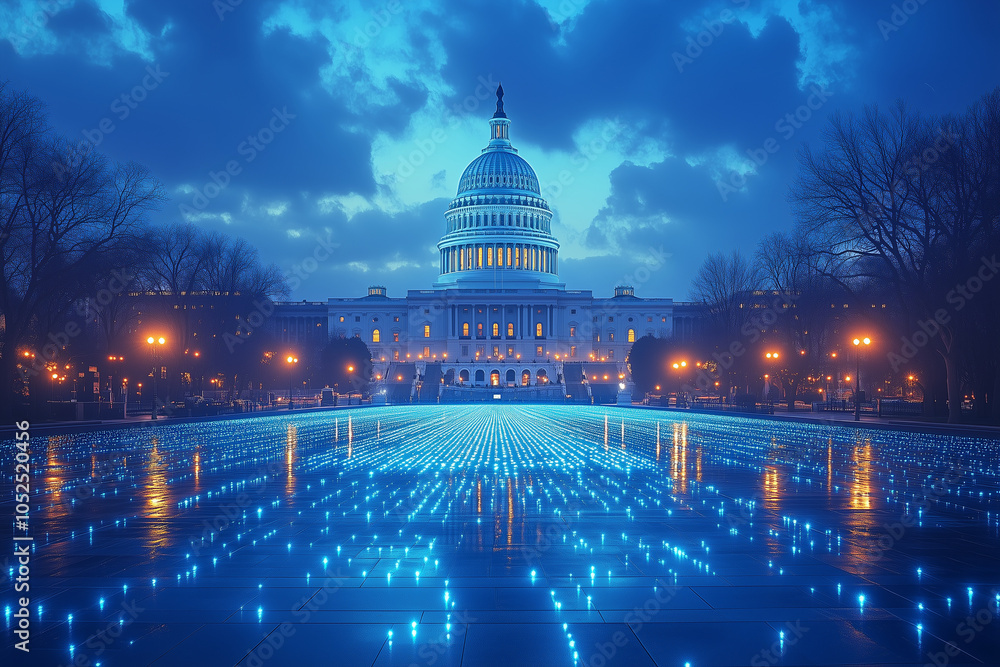 B2G professional illustration of a tech company winning a government software contract.