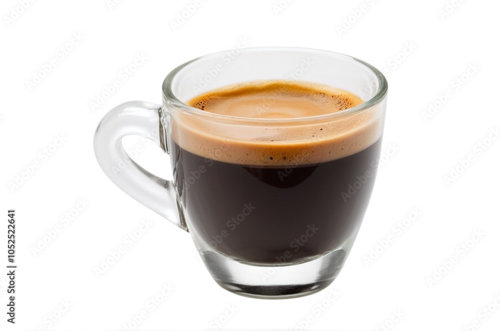 Fototapeta premium Steaming Fresh Espresso Shot with Rich Crema in Glass Cup