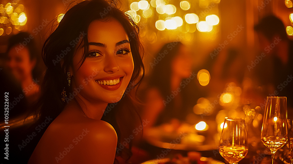 Young woman enjoying dinner and wine in a restaurant in the evening. Hedonism Young woman enjoying dinner and wine in a restaurant in the evening. Hedonism