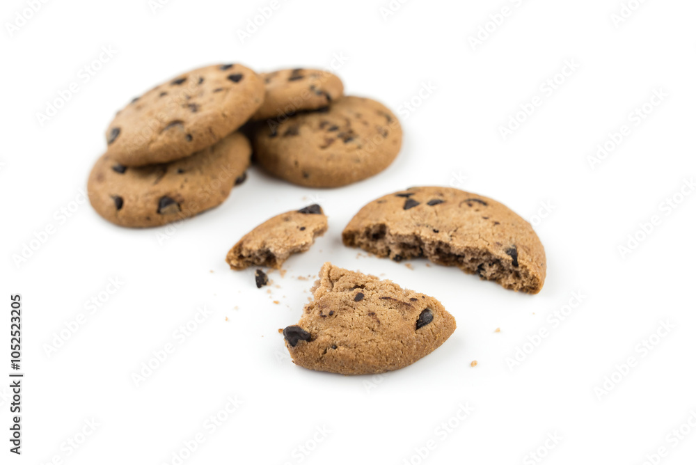 Delicious chocolate chip cookies isolated on white Delicious chocolate chip cookies isolated on white
