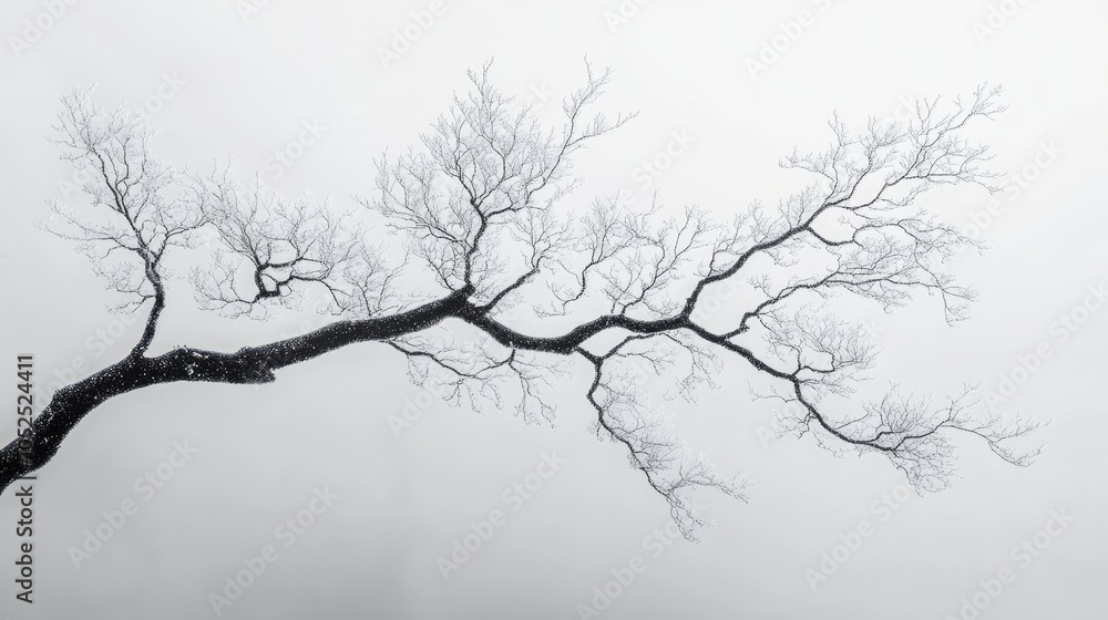 Minimalist Tree Branch Against Overcast Sky in Winter Minimalist Tree Branch Against Overcast Sky in Winter
