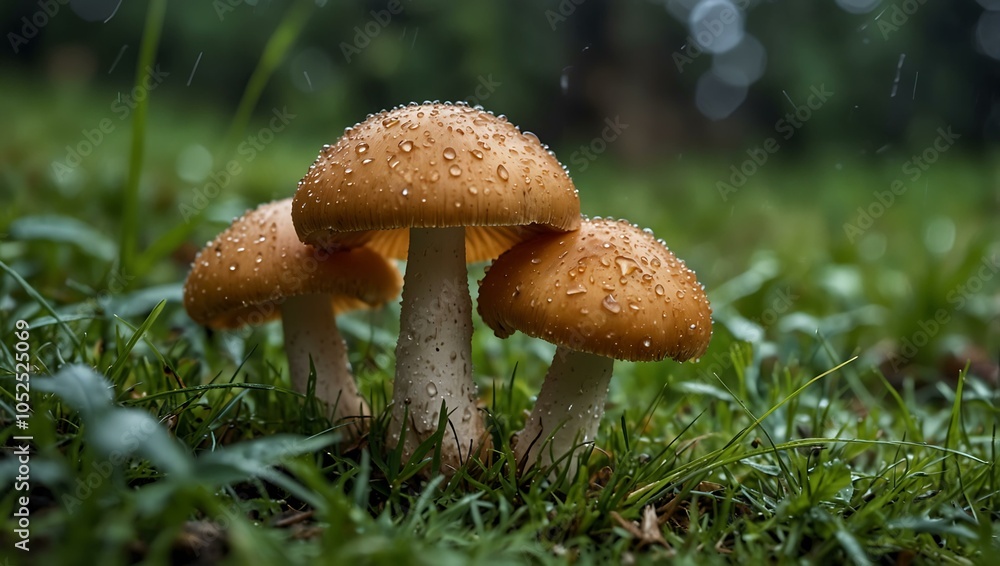 Mushrooms growing on grass after heavy rain Mushrooms growing on grass after heavy rain