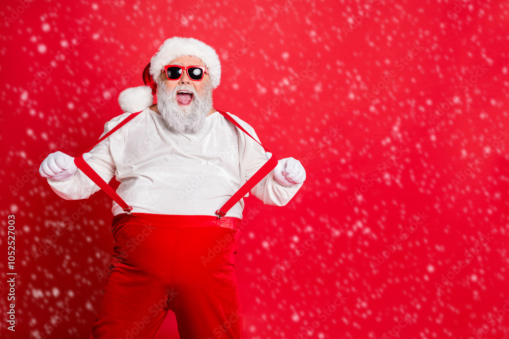 Fat Fools Portrait of funny fat overweight santa claus with big belly abdomen ...
