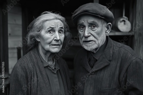 Elderly Couple in Vintage Attire Reflecting 20th Century Rural Europe