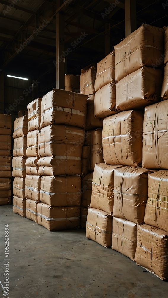 Pressed paper and cardboard bales at a disposal plant. Pressed paper and cardboard bales at a disposal plant.