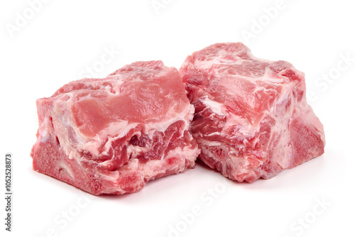 Raw pork ribs pieces, isolated on white background.