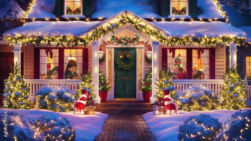 Fototapeta premium Cozy Christmas Home with Festive Decorations