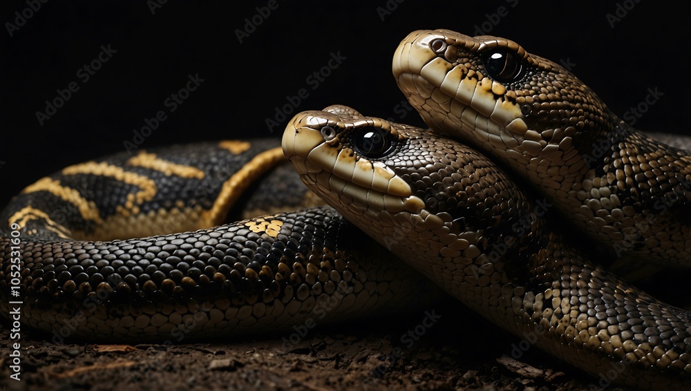Obraz premium Rubber Boa snake illustration, black background