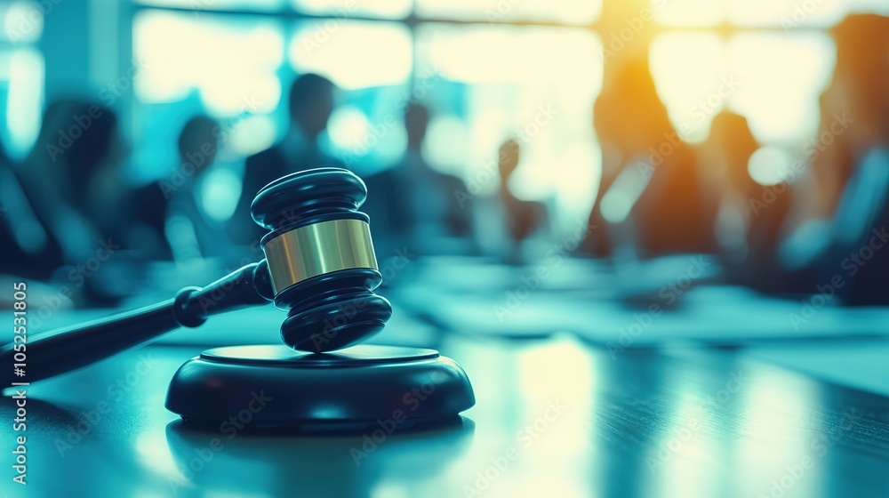 A gavel placed on a legal pad, with blurred images of a team of lawyers engaged in a productive meeting, showcasing the synergy of legal professionals working together A gavel placed on a legal pad, with blurred images of a team of lawyers engaged in a productive meeting, showcasing the synergy of legal professionals working together