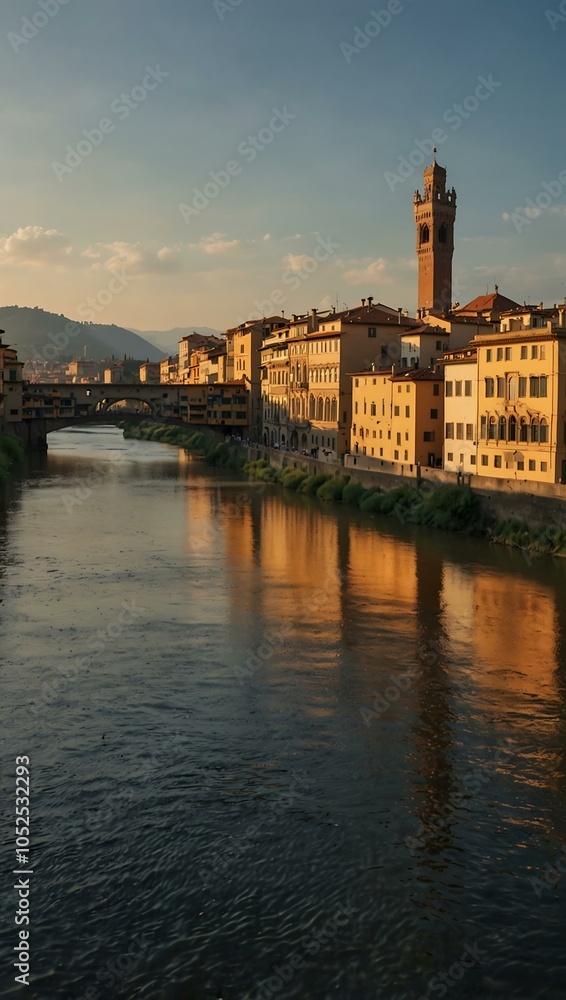 Scenic architecture of Florence from the Arno River Scenic architecture of Florence from the Arno River