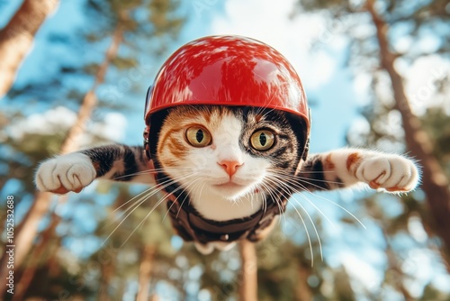 Flying Cat with Red Helmet	 photo