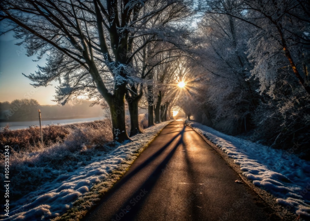 Winter Morning Cycling Path: Tranquil Radweg Scene for Scenic Outdoor Photography Winter Morning Cycling Path: Tranquil Radweg Scene for Scenic Outdoor Photography