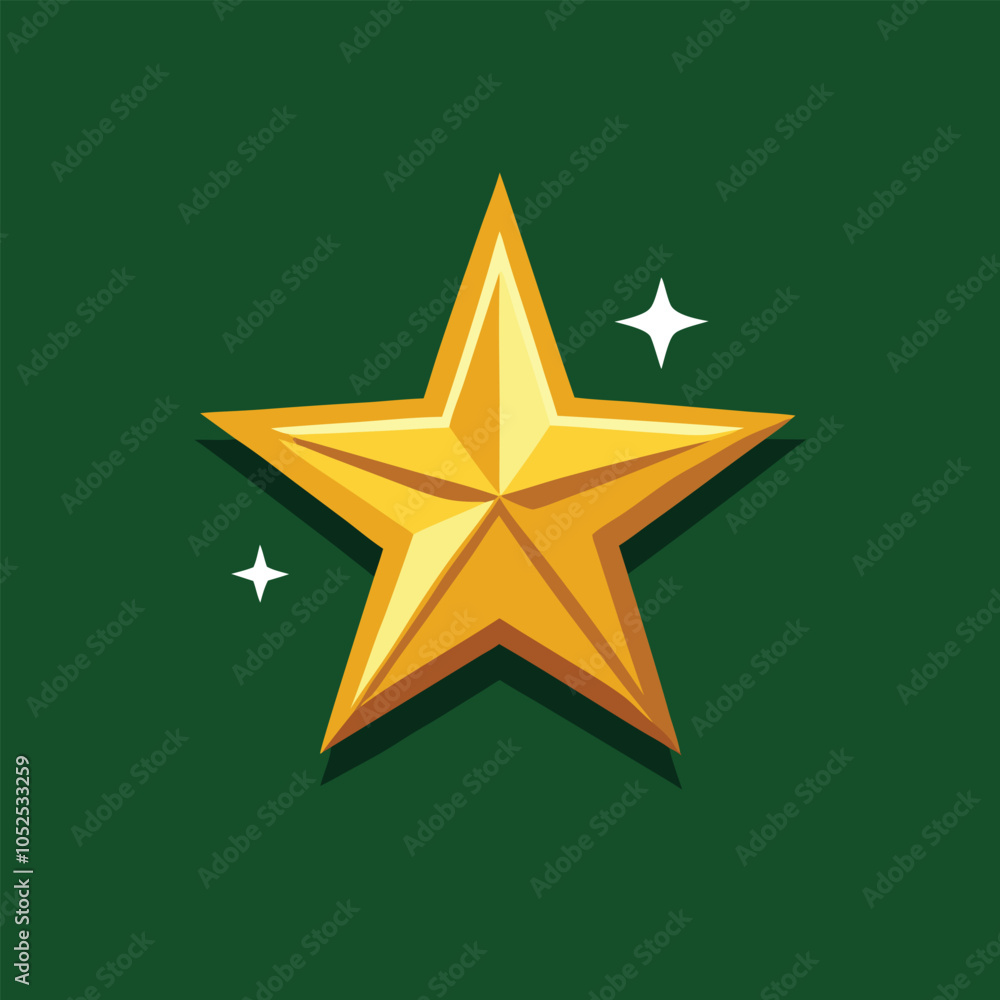 Fototapeta premium Shiny gold star on a green background.