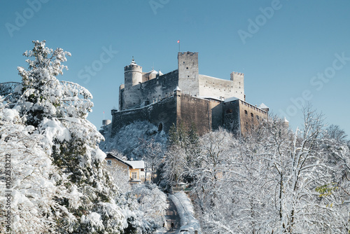 Historic Festung Hohensalzburg in Salzburg in winter, Salzburg Land, Austria