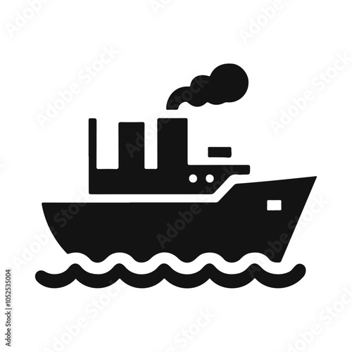 Black silhouette military cargo sail ship or boat vector icon design