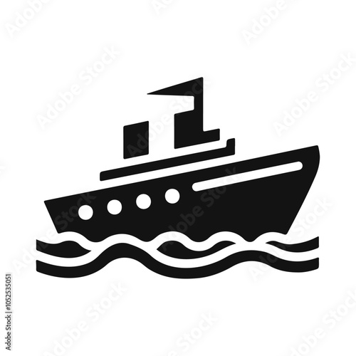 Black silhouette military cargo sail ship or boat vector icon design