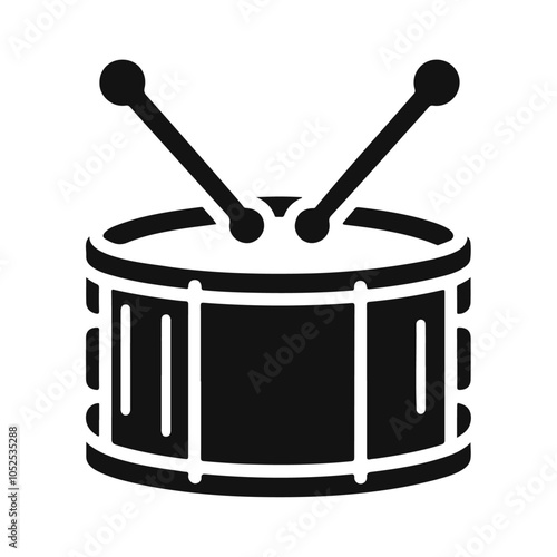 Black silhouette snare drum with a stick vector icon design