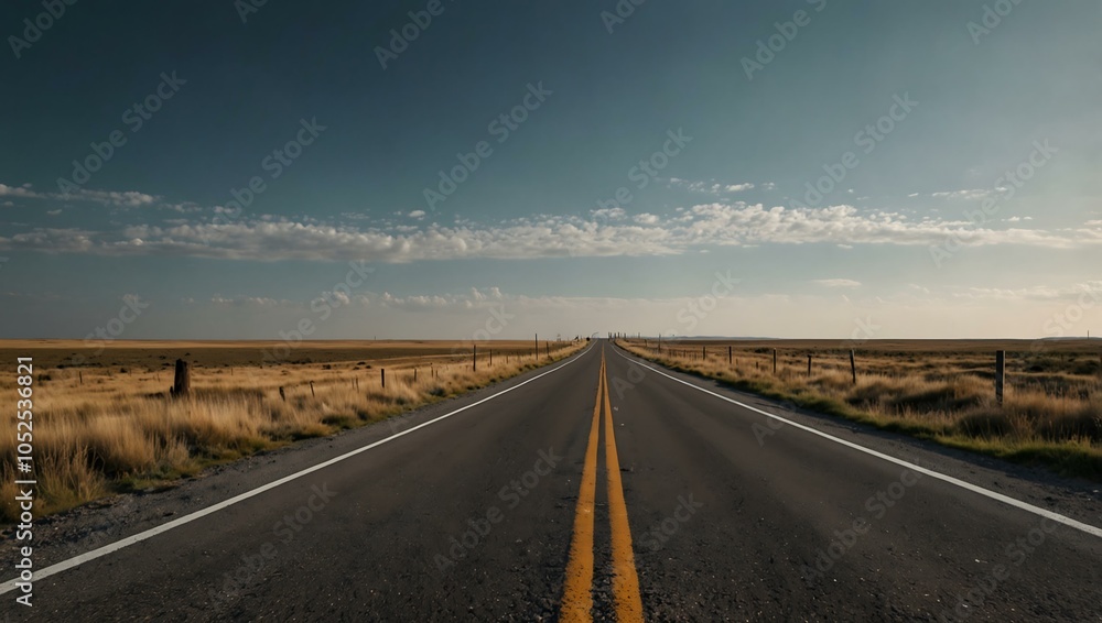 Naklejka premium Straight outdoor road leading to the horizon.