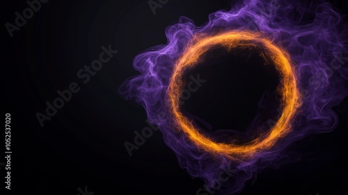 Purple yellow color glowing geometric smoke circle on black background