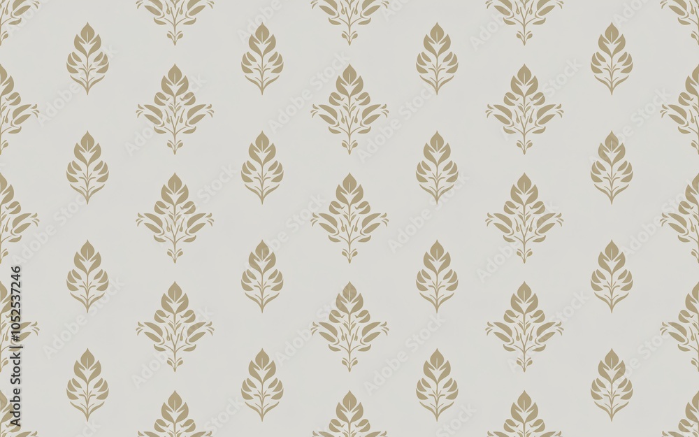 Seamless Gold on White Thai Floral Motif,Light Gray Floral Pattern with Leafy Motifs Seamless Gold on White Thai Floral Motif,Light Gray Floral Pattern with Leafy Motifs