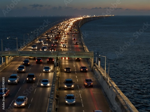 Traffic on Lake Pontchartrain Causeway Bridge, New Orleans photo