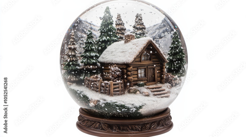Winter Wonderland Snow Globe: A charming snow globe featuring a cozy log cabin nestled amidst snow-covered trees, evoking a sense of peace and tranquility. Winter Wonderland Snow Globe: A charming snow globe featuring a cozy log cabin nestled amidst snow-covered trees, evoking a sense of peace and tranquility.