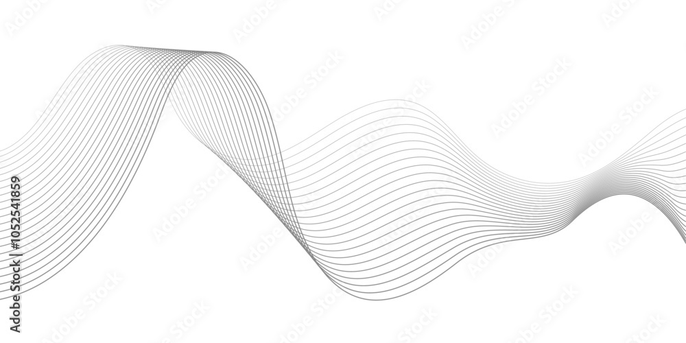 Fototapeta premium Undulate Grey Wave Swirl,&nbsp;frequency sound wave,&nbsp;twisted curve lines with blend effect. Technology, data science, geometric border.&nbsp;Isolated on white background. Vector illustration.