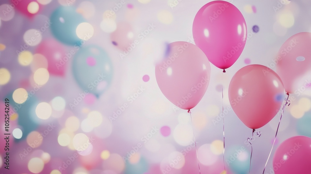 Colorful balloons in pink and blue against a sparkling background for a festive celebration Colorful balloons in pink and blue against a sparkling background for a festive celebration
