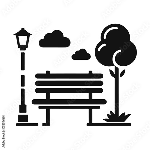 Black silhouette relax bench furniture seat vector icon design