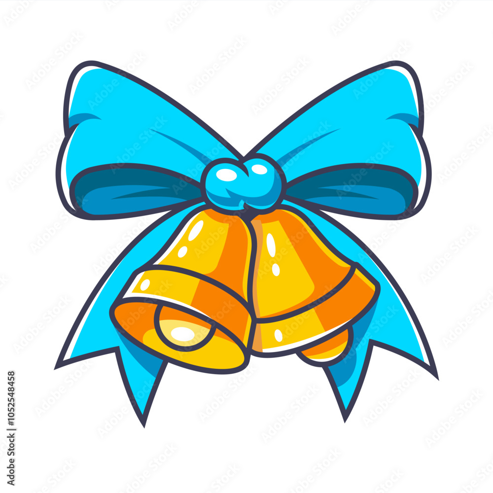 Fototapeta premium Bells with blue bow. New Year decoration.