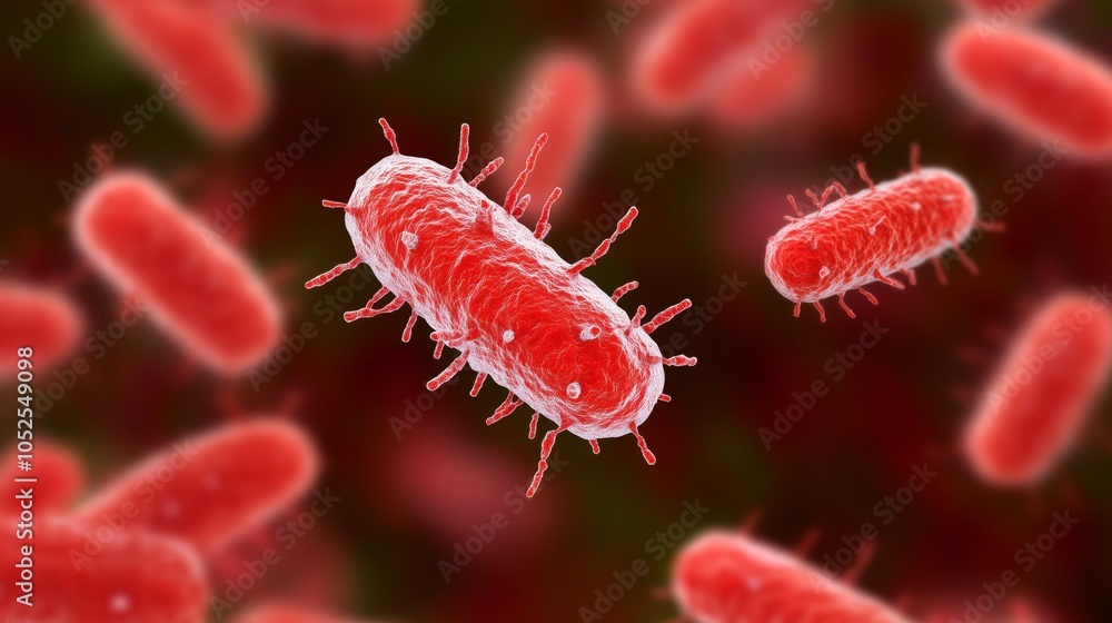 This highly detailed image presents orange glowing bacteria floating against a dark background, emphasizing microbial life and its constant presence in our surroundings This highly detailed image presents orange glowing bacteria floating against a dark background, emphasizing microbial life and its constant presence in our surroundings