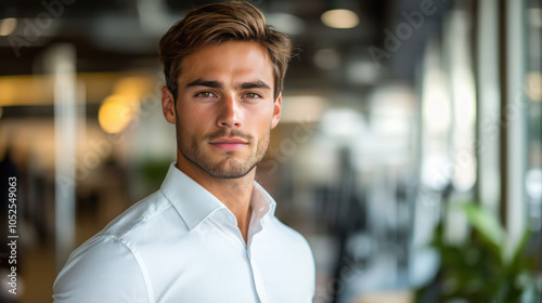 A lean muscular man, half frontal portrait shot realistic.