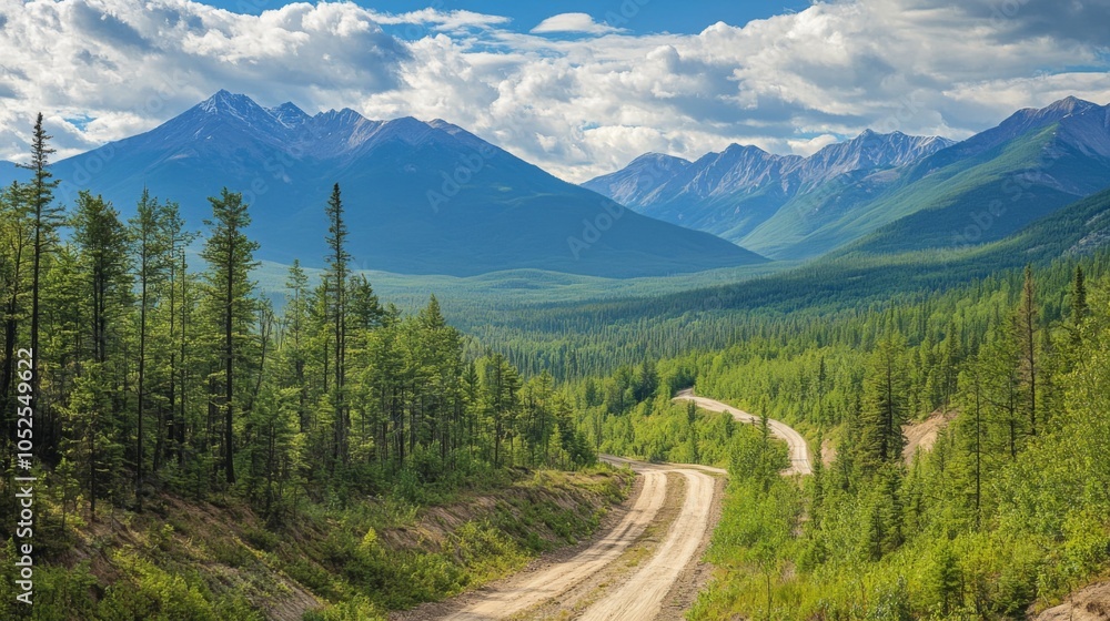 Winding Dirt Road Through a Mountain Forest Winding Dirt Road Through a Mountain Forest