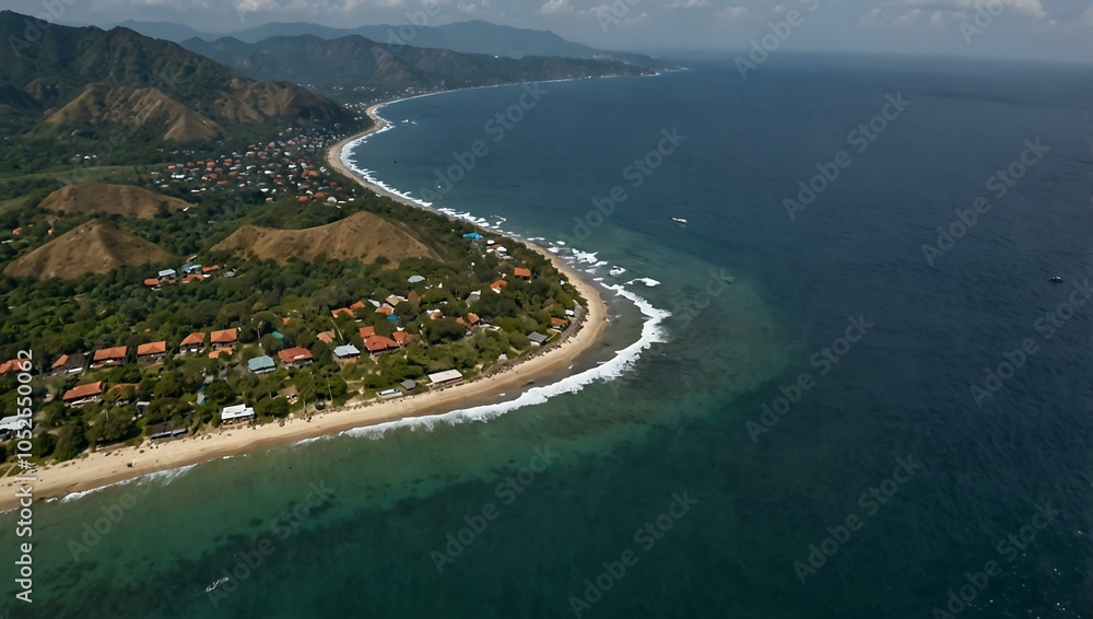Aerial view of Mandalika's coastline. Aerial view of Mandalika's coastline.