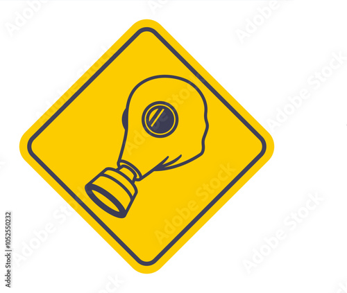 yellow road sign GAS MASK protection. rubber product in the army.